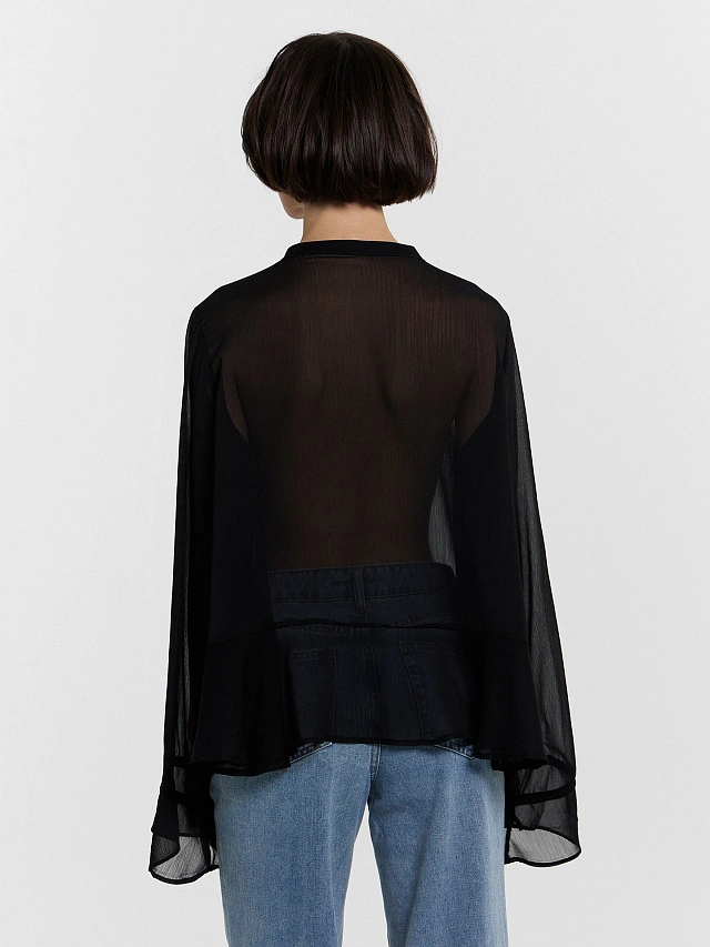 Блузка женская полупрозрачная черная - 5