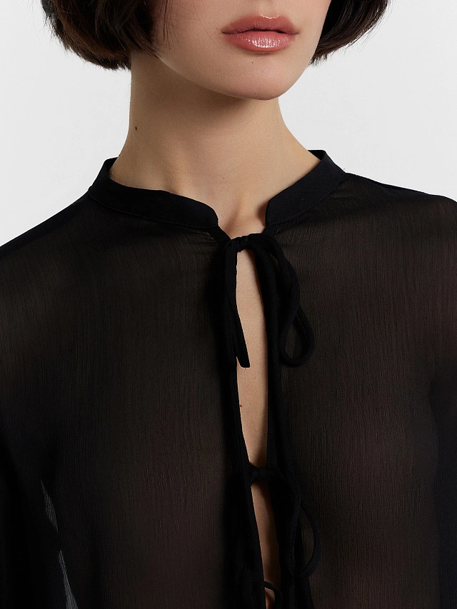 Блузка женская полупрозрачная черная - 6