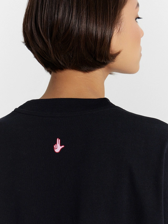 Футболка женская черная с надписью из страз "Твои слова - водица" - 5