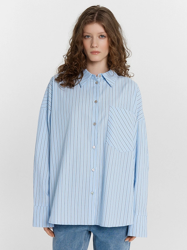 Рубашка женская голубая в полоску - 2