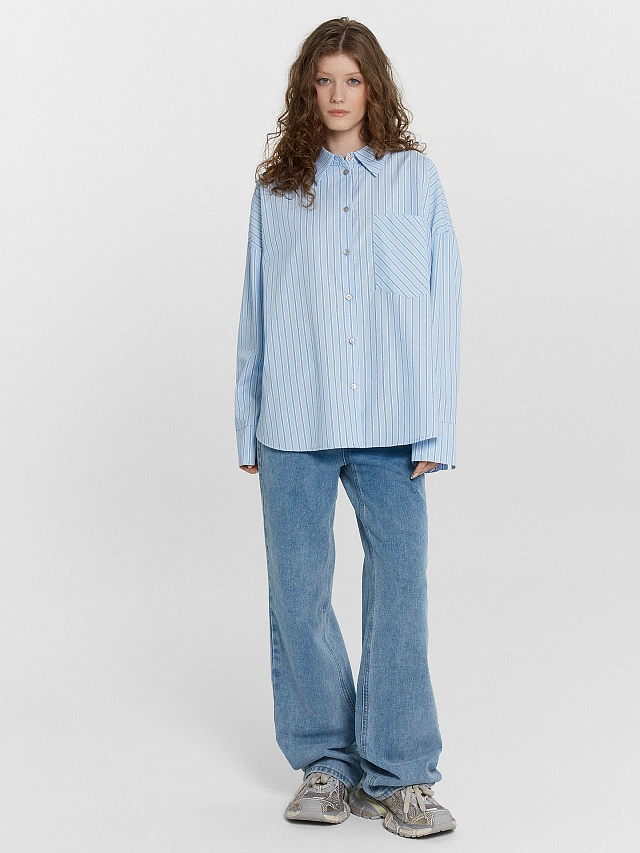 Рубашка женская голубая в полоску - 4