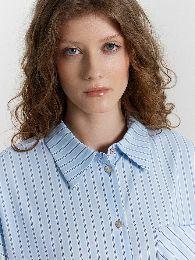 Рубашка женская голубая в полоску - 5