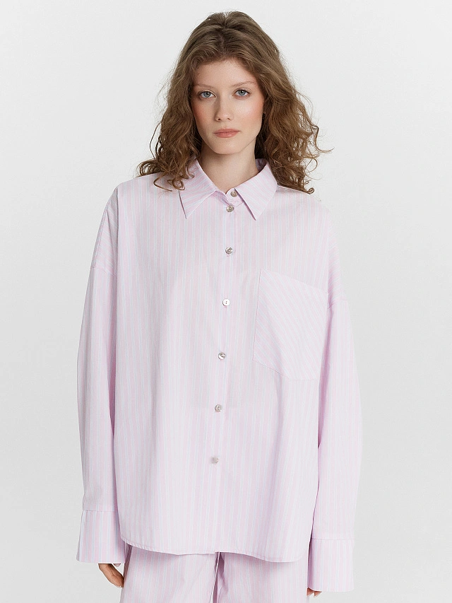 Рубашка женская розовая в полоску - 2