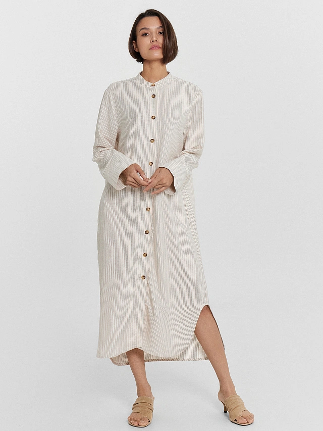Платье-рубашка женское бежевое в полоску - 2