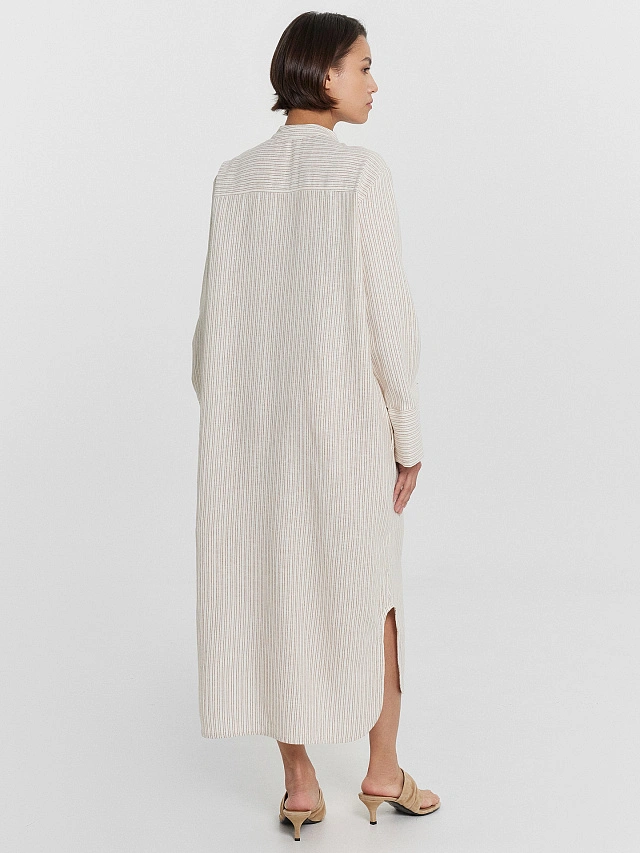 Платье-рубашка женское бежевое в полоску - 3