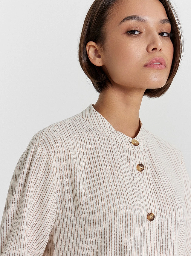 Платье-рубашка женское бежевое в полоску - 4