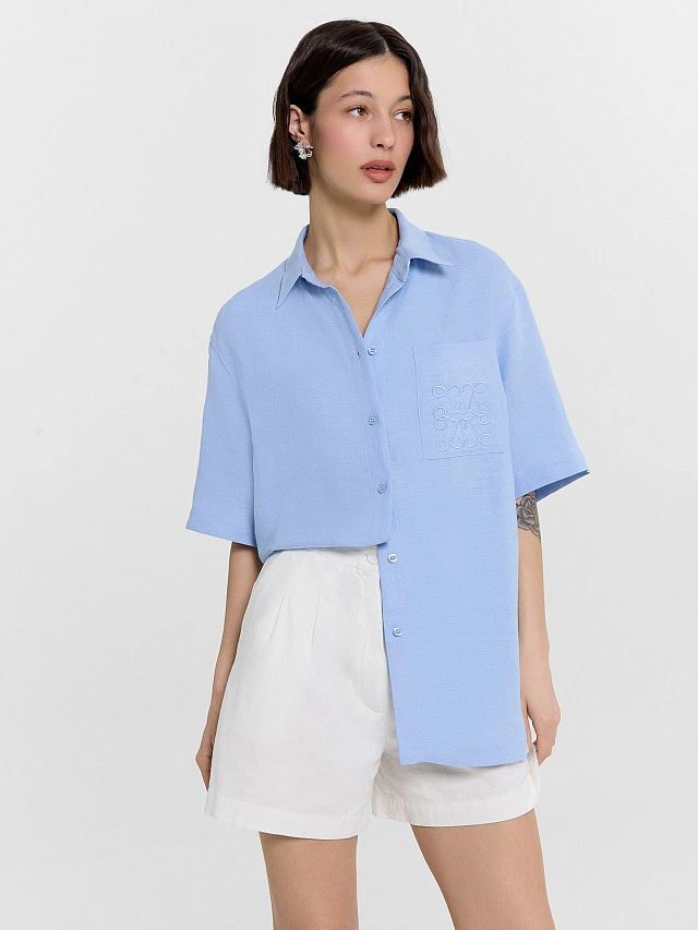 Рубашка женская голубая - 5