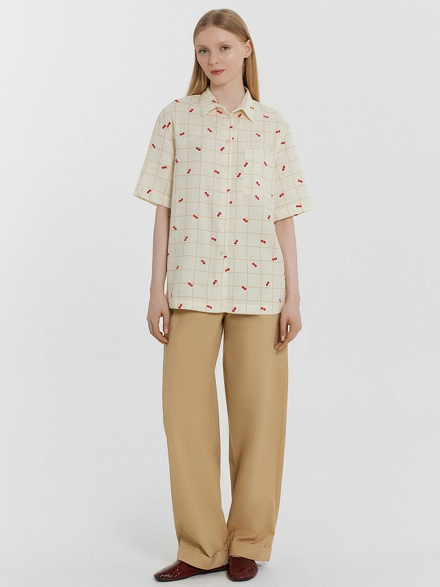 Рубашка женская бежевая в клетку - 3