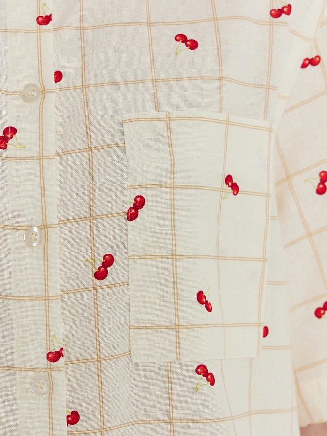 Рубашка женская бежевая в клетку - 5