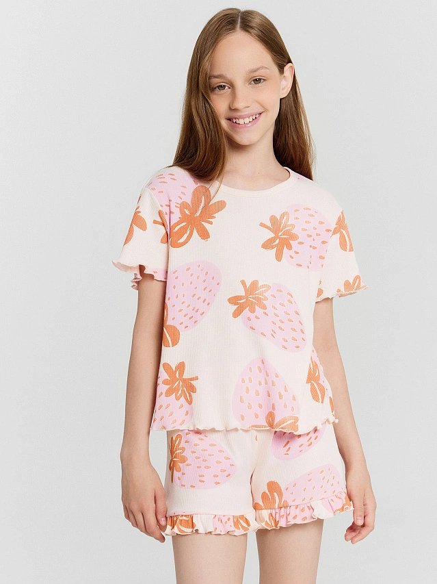 Комплект домашний для девочек розовый с принтом - 8