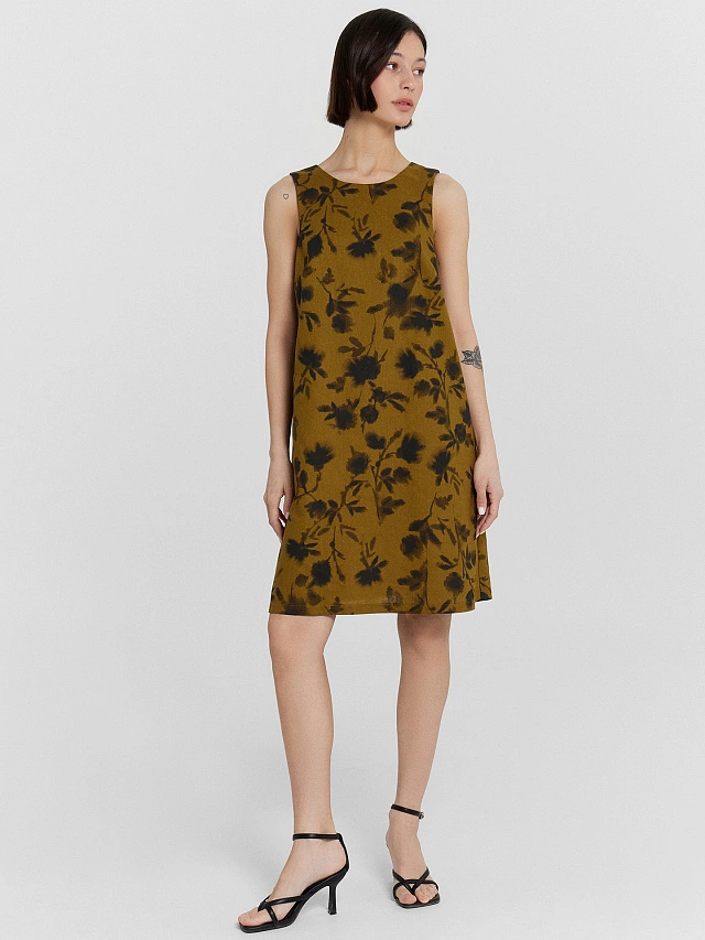 Платье женское хаки с цветочным принтом - 3