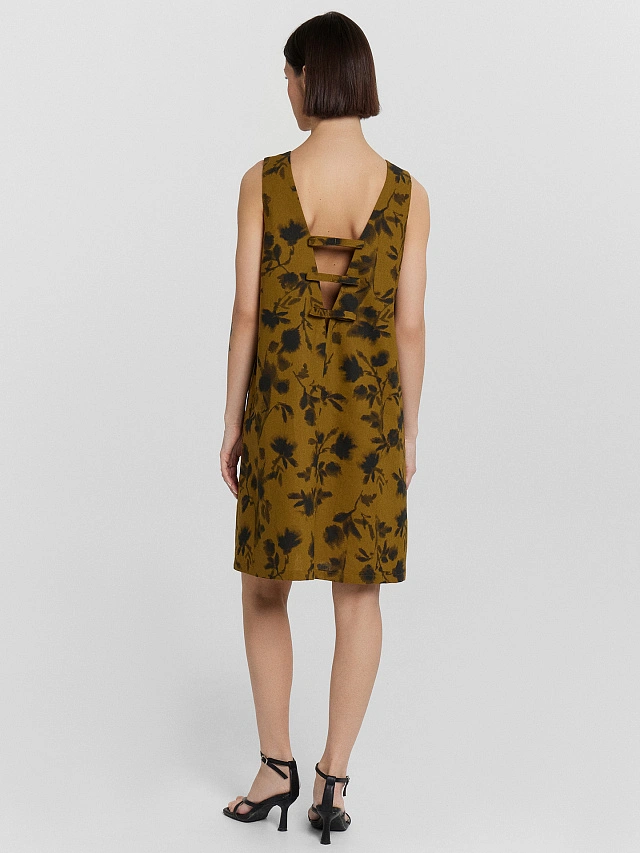 Платье женское хаки с цветочным принтом - 4