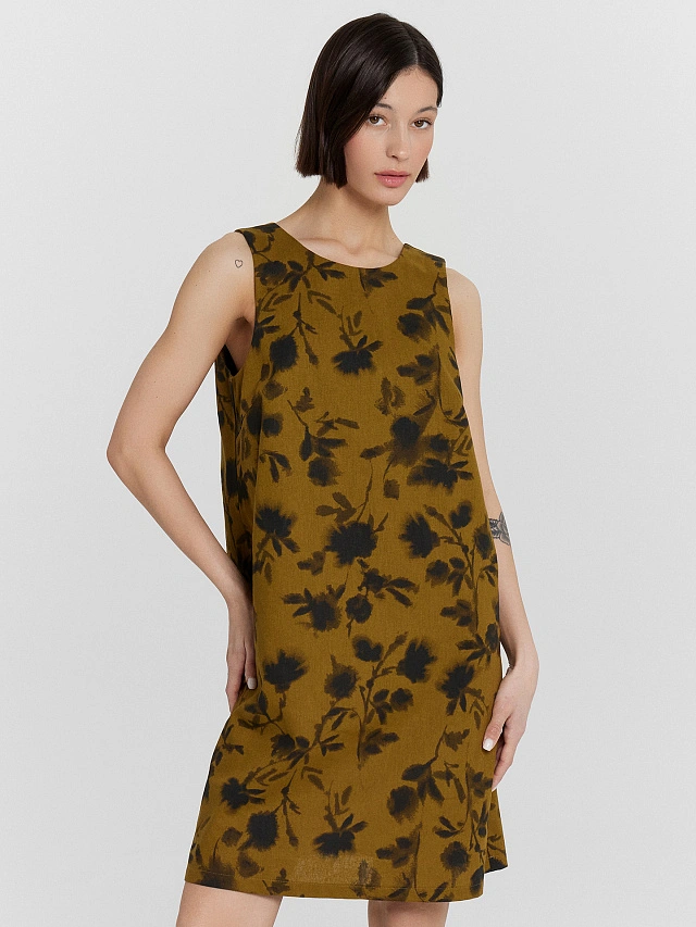 Платье женское хаки с цветочным принтом - 5