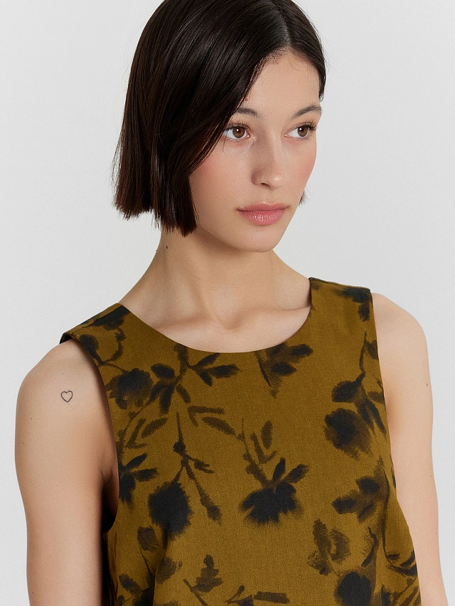 Платье женское хаки с цветочным принтом - 6