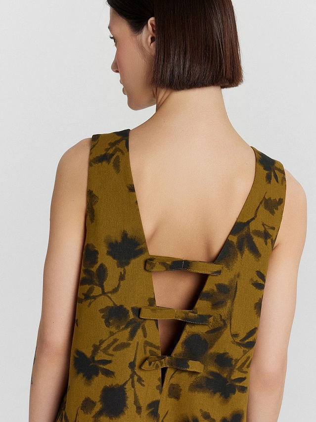 Платье женское хаки с цветочным принтом - 7