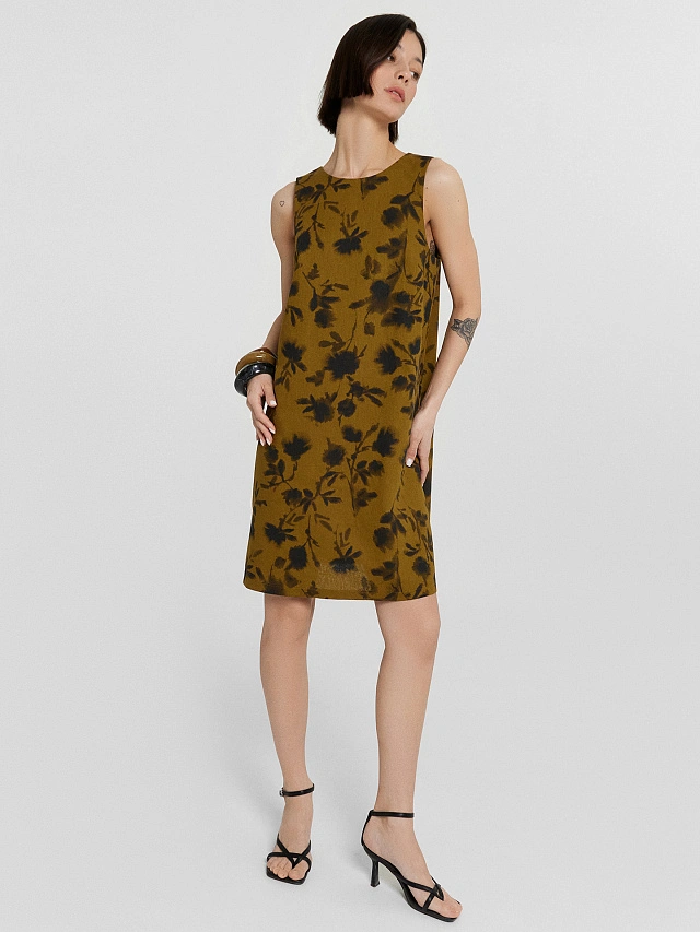 Платье женское хаки с цветочным принтом - 8