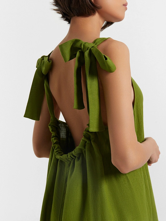 Платье женское зеленое с бантами на спинке - 4