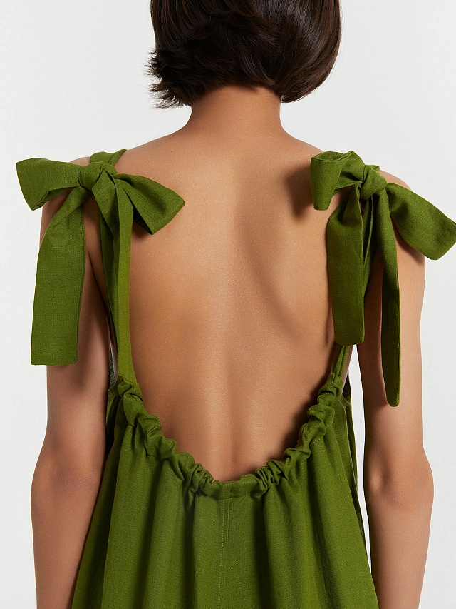 Платье женское зеленое с бантами на спинке - 5