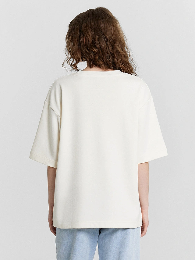 Футболка женская кремовая оверсайз - 2