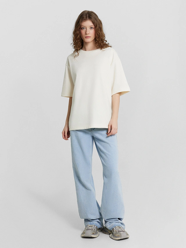 Футболка женская кремовая оверсайз - 3