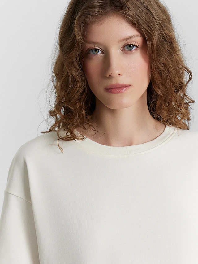 Футболка женская кремовая оверсайз - 4