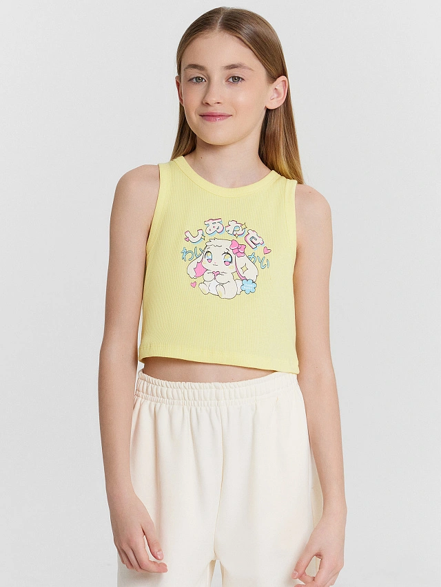Топ для девочек желтый с принтом - 2