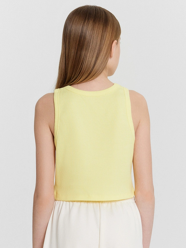 Топ для девочек желтый с принтом - 4