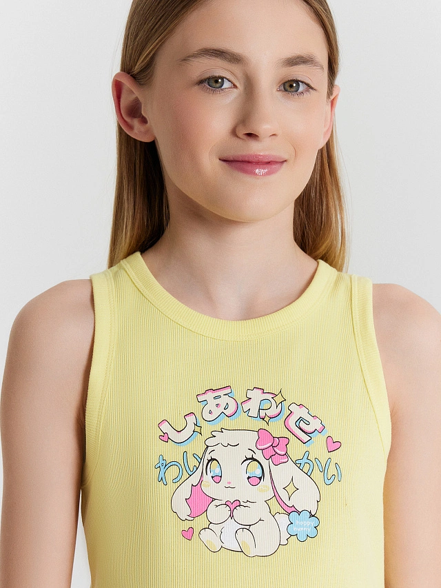 Топ для девочек желтый с принтом - 5