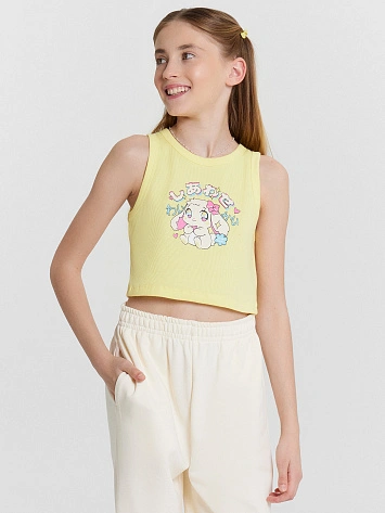 Топ для девочек желтый с принтом