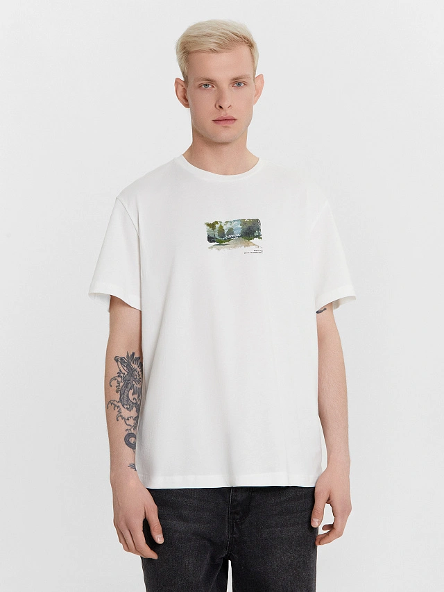 Футболка мужская белая с принтом в виде картины "Дорога, Юдель Пэн" - 2