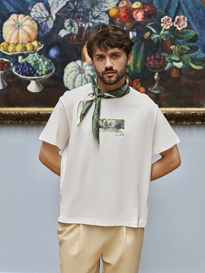 картинка Футболка мужская белая с принтом в виде картины "Дорога, Юдель Пэн" от магазина мужской одежды Mark Formelle