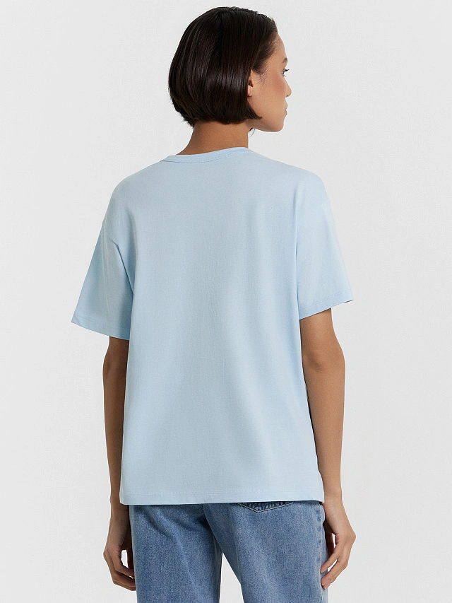 Футболка женская голубая с принтом "мне кажется, или я купила кота в мешке" - 3