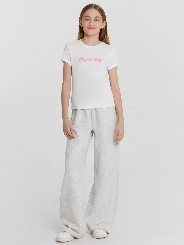 Футболка для девочек белая с принтом в виде надписи  "Perfect day" - 3