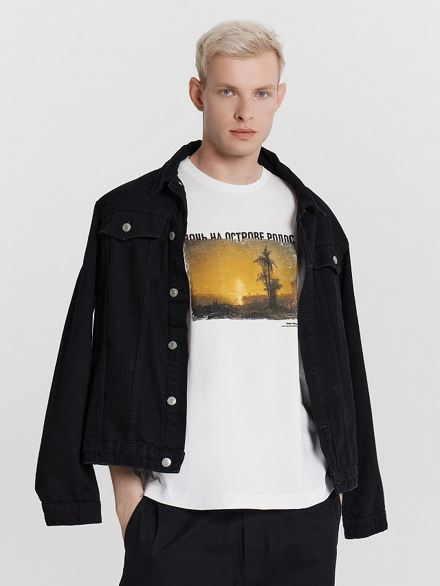 Футболка мужская белая с принтом в виде картины "Ночь на острове Родос, Иван Айвазовский" - 7