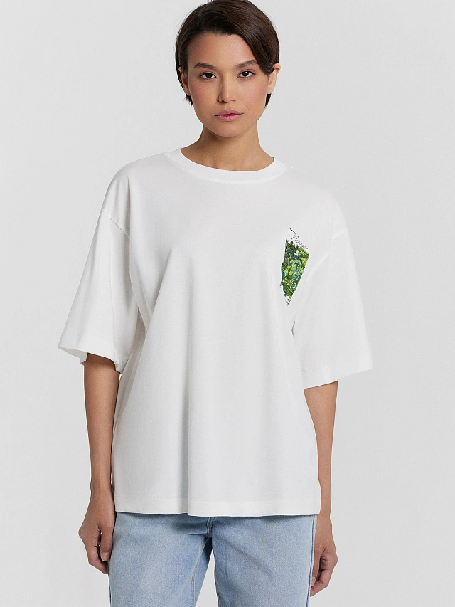 Футболка женская  белая с принтом "Пейзаж, И. Машков" - 2