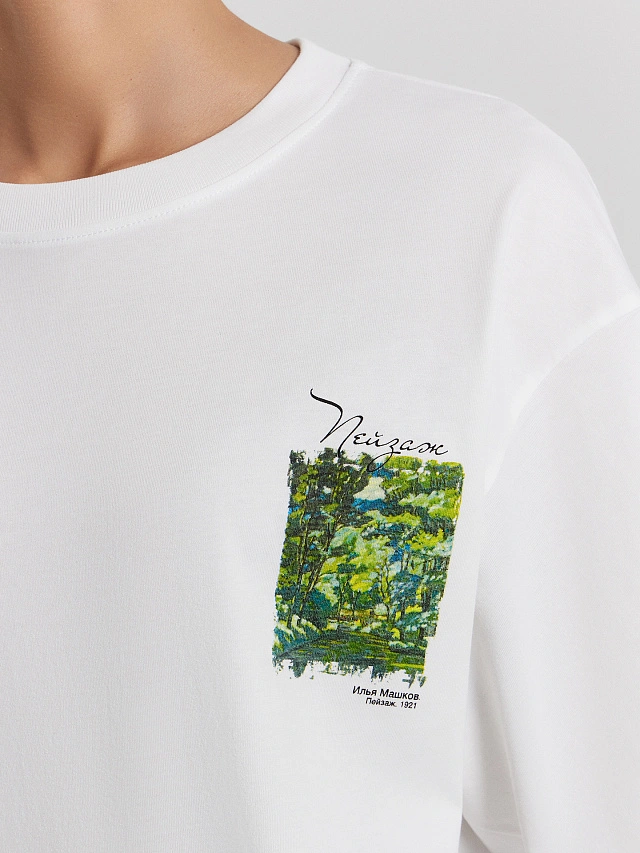 Футболка женская  белая с принтом "Пейзаж, И. Машков" - 5