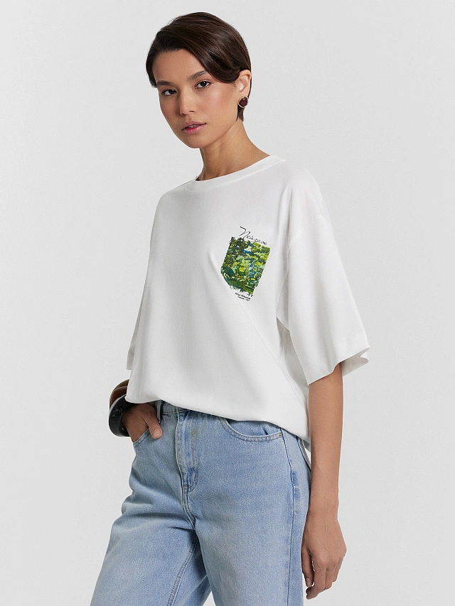 Футболка женская  белая с принтом "Пейзаж, И. Машков" - 7