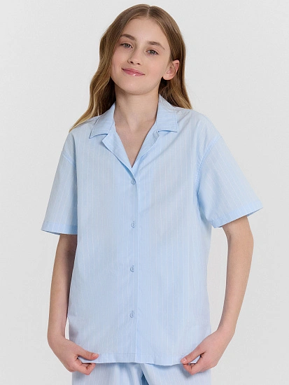 картинка Рубашка для девочек голубая в полоску от известного бренда одежды для девочек Mark Formelle