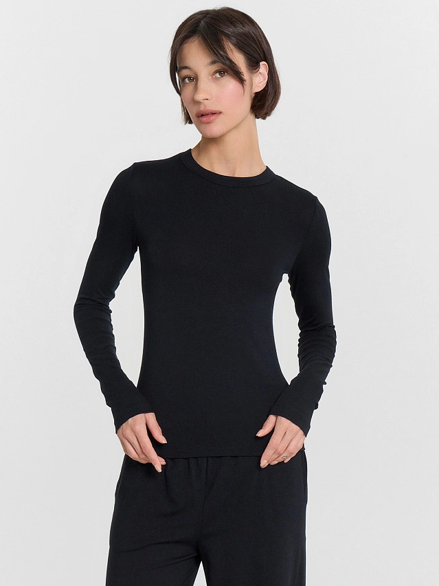 Комплект женский черный: лонгслив и брюки - 3