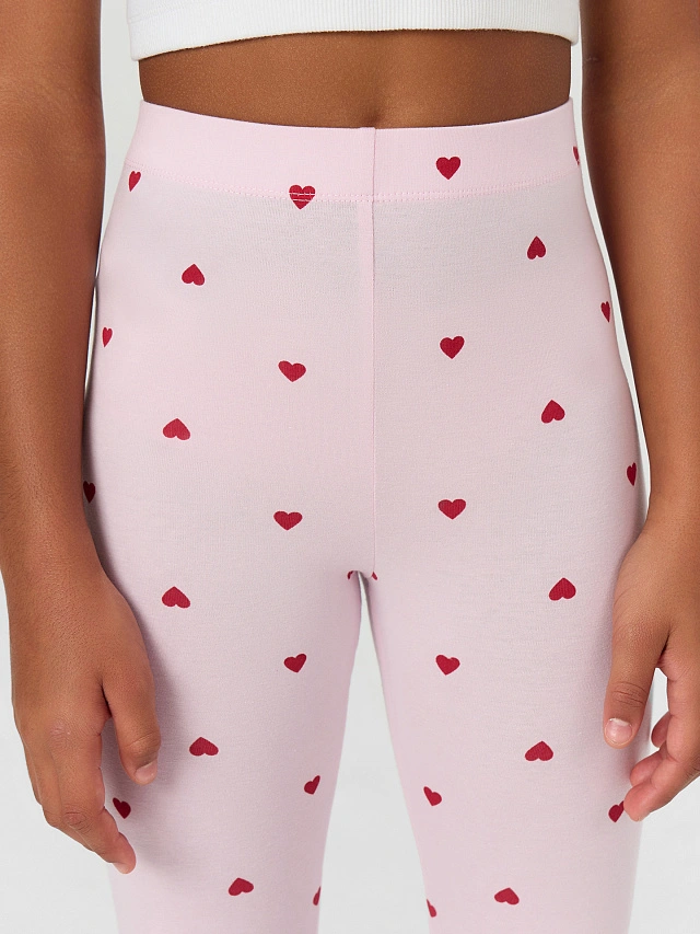 Легинсы для девочек розовые с принтом "сердечки" - 4