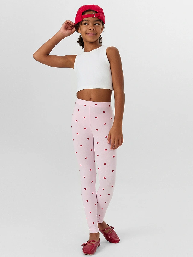 Легинсы для девочек розовые с принтом "сердечки" - 5