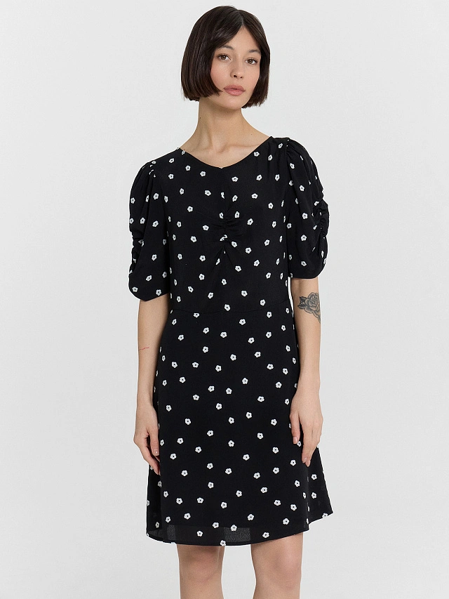 Платье женское черное с цветочным принтом - 4