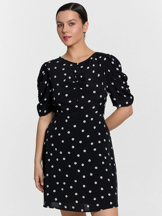 Платье женское черное с цветочным принтом - 5