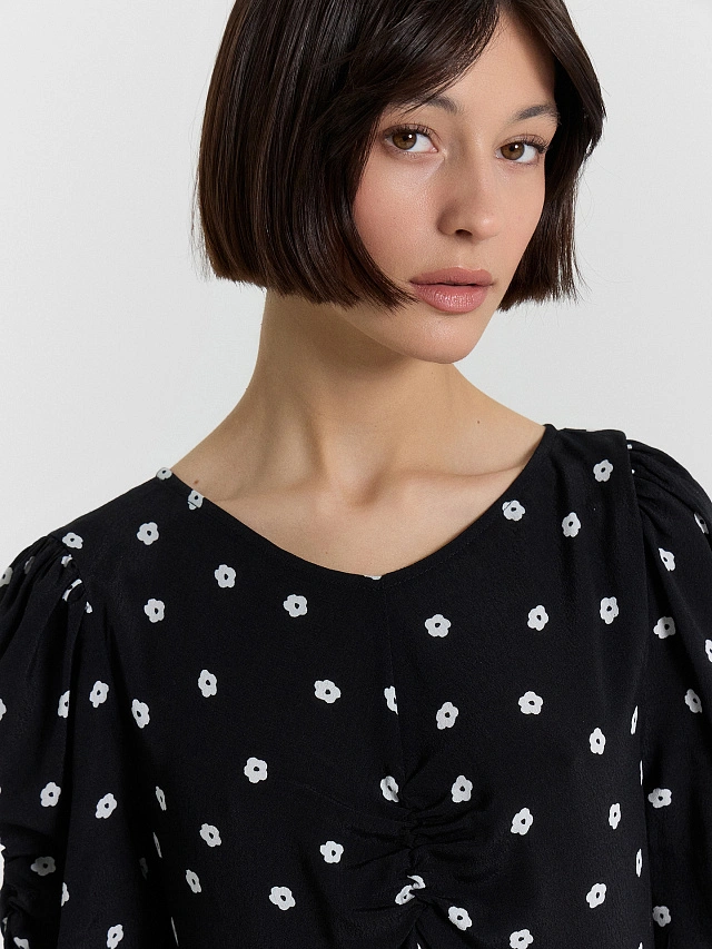 Платье женское черное с цветочным принтом - 6