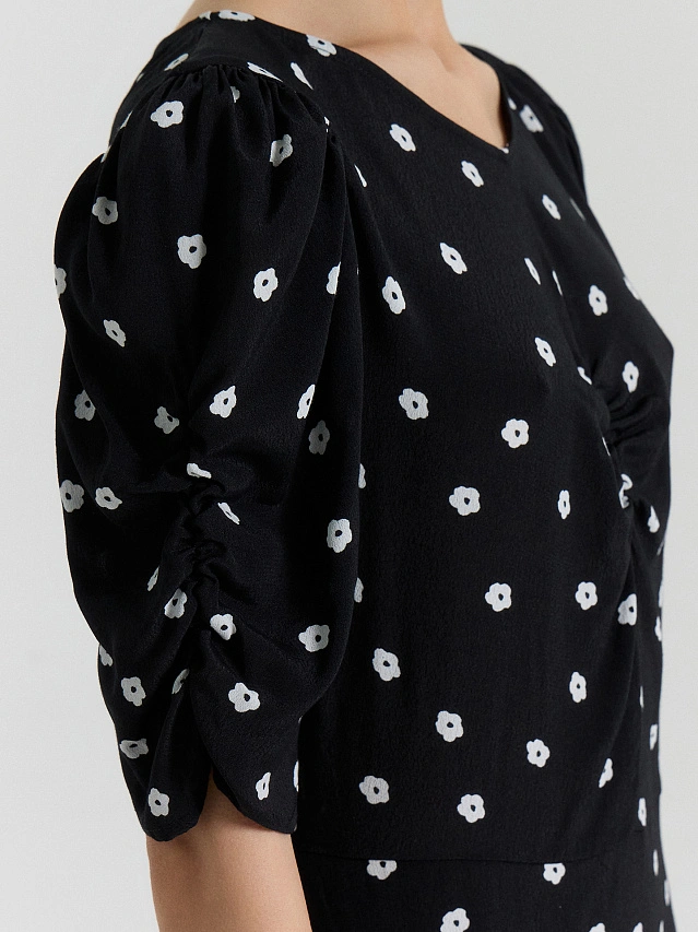 Платье женское черное с цветочным принтом - 7