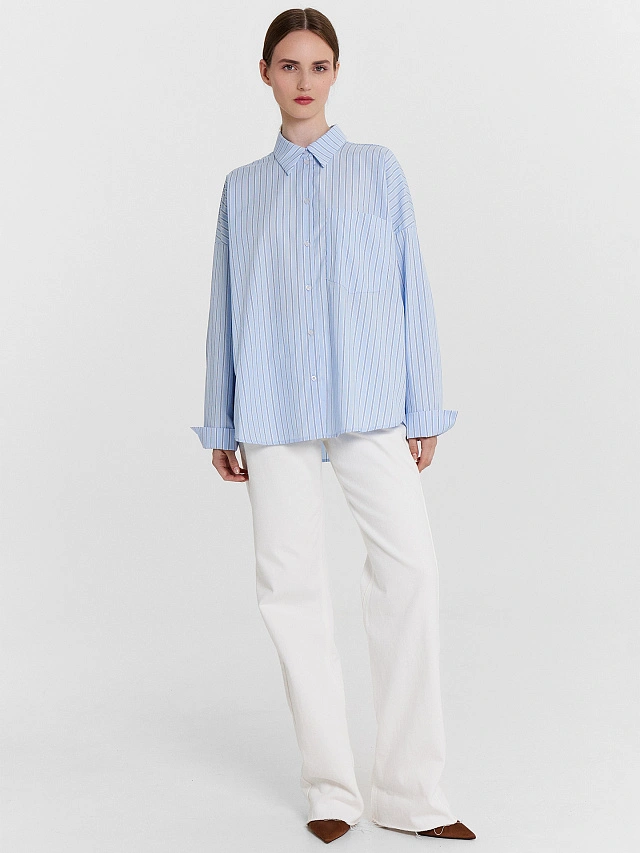 Рубашка женская голубая в полоску - 3