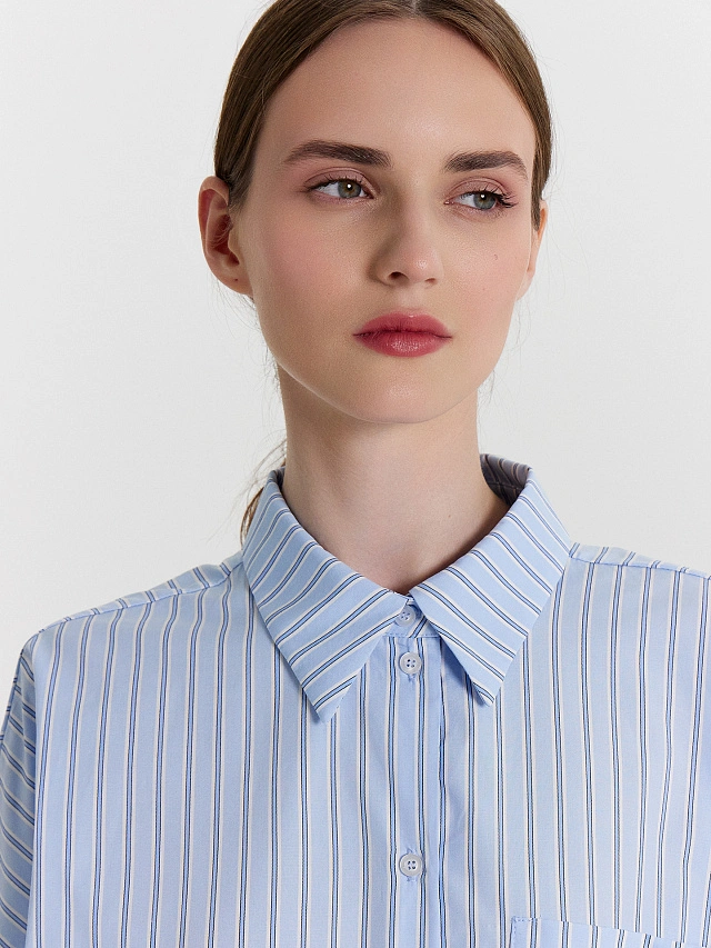 Рубашка женская голубая в полоску - 4