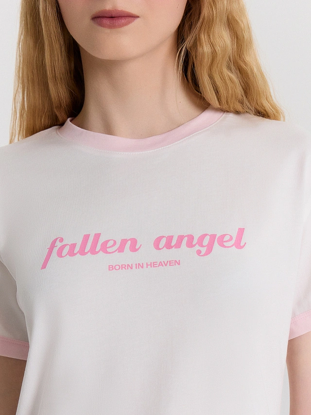 Футболка женская белая с надписью "Fallen angel" - 5