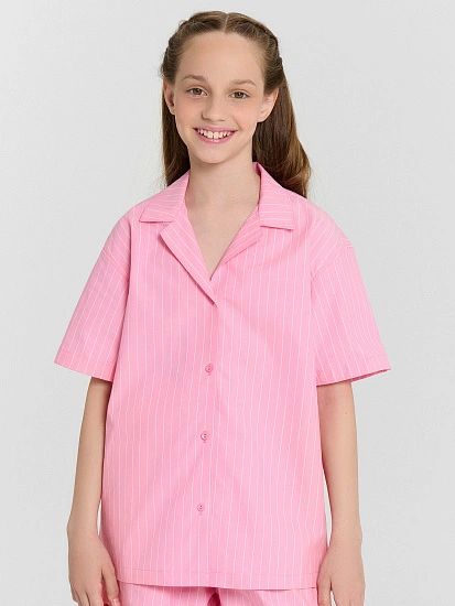 картинка Рубашка для девочек розовая в полоску  от известного бренда одежды для девочек Mark Formelle
