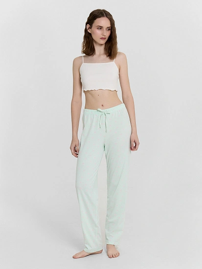 картинка Брюки женские мятные с принтом "сердечки" от магазина стильной одежды Mark Formelle